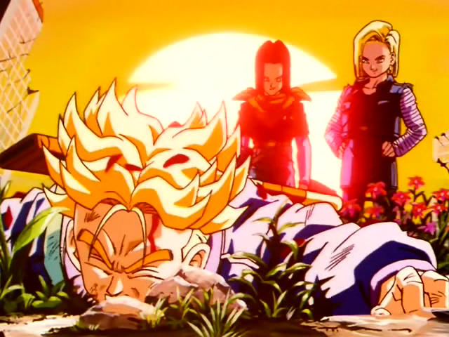 Future Trunks defeated by Android no.17 and no.18